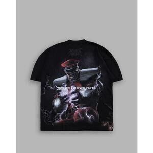 Black Graphic T-Shirt with Artistic Character Print